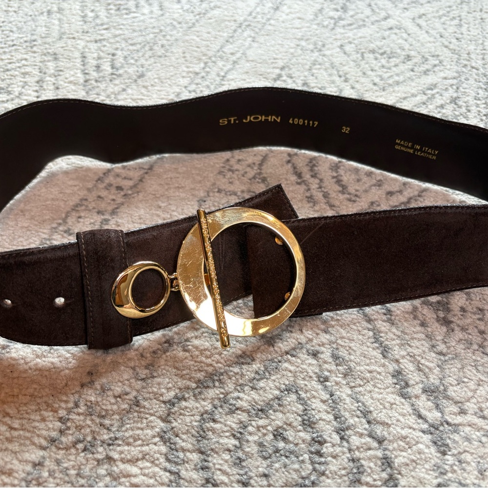 St. John Dark Brown Belt with Gold Circle Buckle